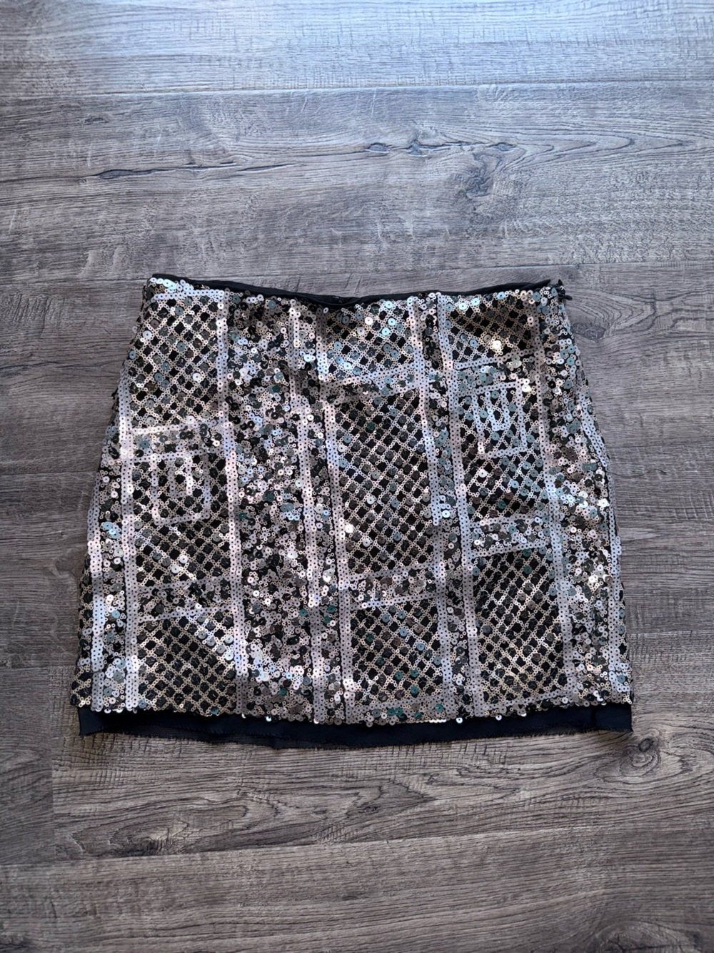 Sequin Grid Mini Skirt - Silver/Black Small